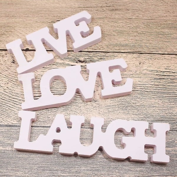 Sæt med 3 bogstaver Wood Love Live Laugh Stand Letters Bord vægdekoration
