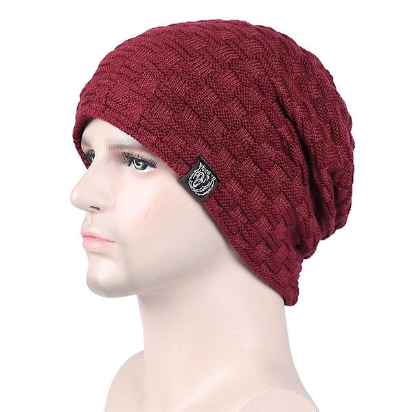 1 st Hat till Män Vinter Varma Hattar Stickad Slouchy Tjock Skallehatt Vinröd wine red