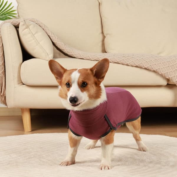 Hundefleece-sweater, varm strækbar ærmeløs rullekrave-pullover til små, mellemstore og store hunde, indendørs og udendørs, rød, størrelse L