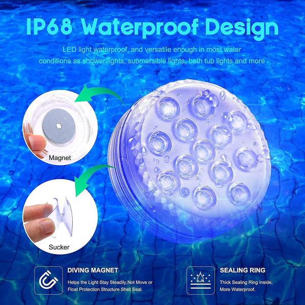 Nedsänkbar LED-lampa, 4-pack vattentäta LED-lampor med fjärrkontroll Rgb färgskiftande dammbelysningsdekoration för vasbas, pool, vatten