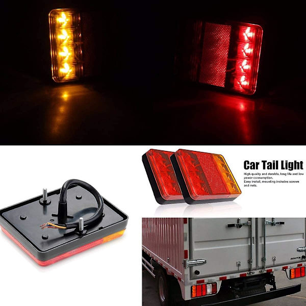 2 st Vattentäta 8 LED Bakljus Röd Gul Bakljus 12V För Trailer Lastbil Båt Spec.
