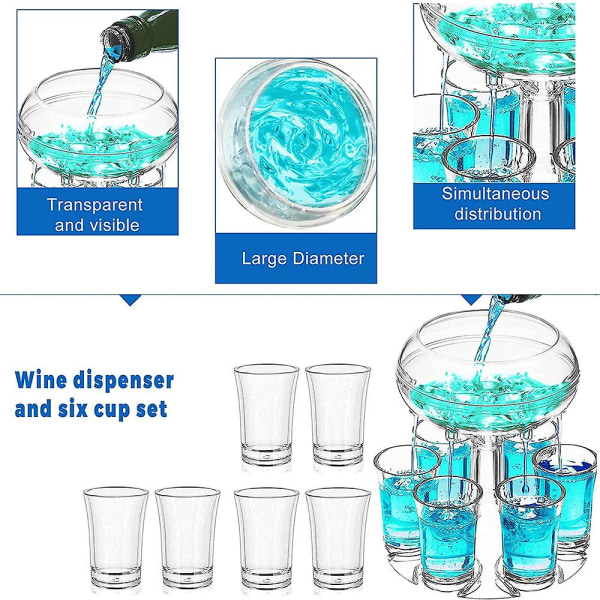 Shotglasdispenser, 6 Shotglasdispenser og Holder til Flydende Sjov Drikke i College, Camping, Fødselsdag Hjemmefester himmelblå sky blue