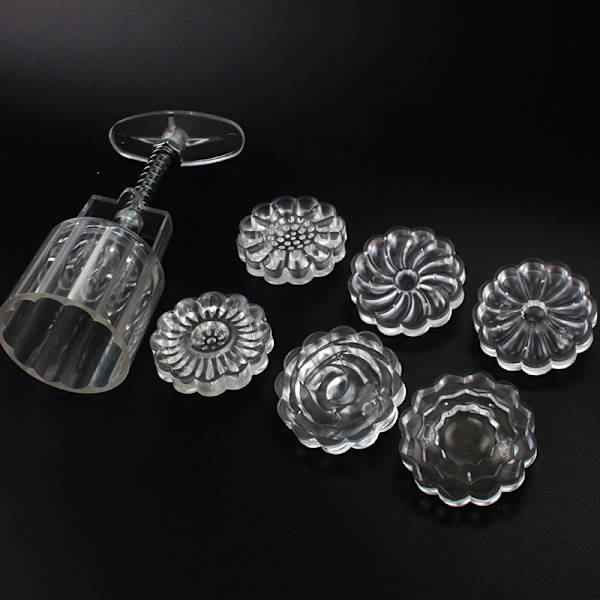 Kageform, 6 Stilarter 3D Håndtryk Blomsterformet Transparent Fondant Månekage Månekageform Kagedekorationsværktøjer