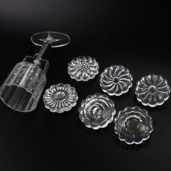 Kakaform, 6 Stilar 3D Handtryck Blomformad Transparent Marsipan Månkaka Månkaka Form Kakdekorationsverktyg