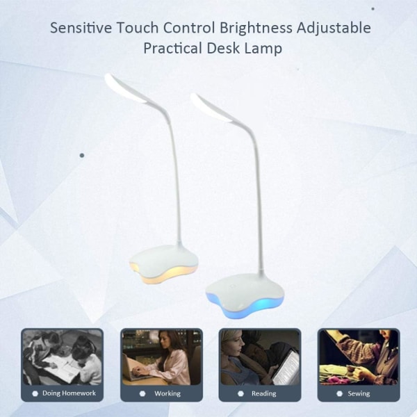 4-kløvers LED skrivebordslampe, øjenbeskyttende skrivebordslampe til studerende, USB dobbeltbrugs genopladelig kollegielampe, blåt lys