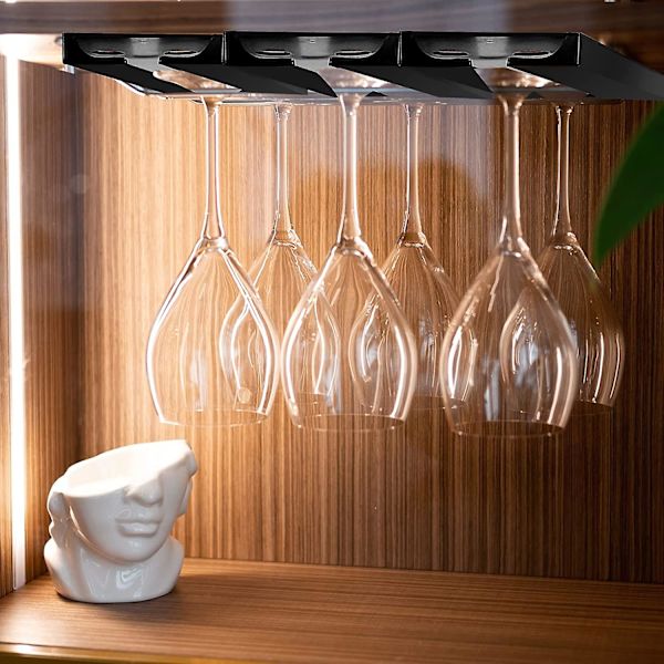 2 st Underhyllsglas Kopparhållare Köks Plast Goblethållare Punchfri Hängande Vinglasställ Svart 25.3X11CM Black 25.3X11CM