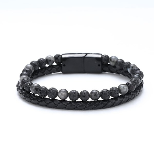 Flätat Läderarmband för Män - Flätat Äkta Läderarmband - Brett Armband med Magnetisk Spänne (3 st, 20 cm)