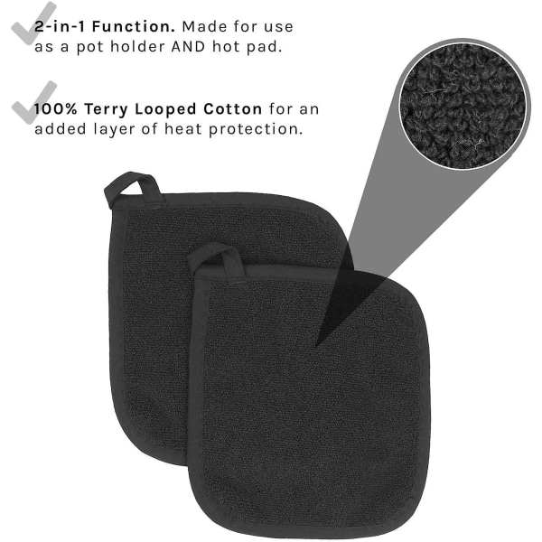 Grytlappsats i frotté, Köksunderlägg, 2-pack Svart Black