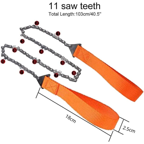 Survival Chain Pocket Chainsaw, 11 Saw Teeth, Portable Handheld Survival Chain Saw Fast Wood Tree Cutting Emergency Outdoor Survival Gear Best For Cam