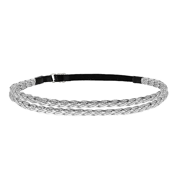 Justerbare elastiske flettede hårbøyler for kvinner, Boho-hårbånd, hårtilbehør, hvit White