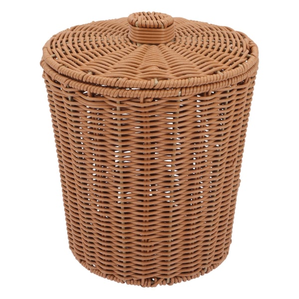 Hushållssimulerad Rattanförvaringshink Kreativ Förvaringshink med Lock Brun 24x24cm Brown 24x24cm