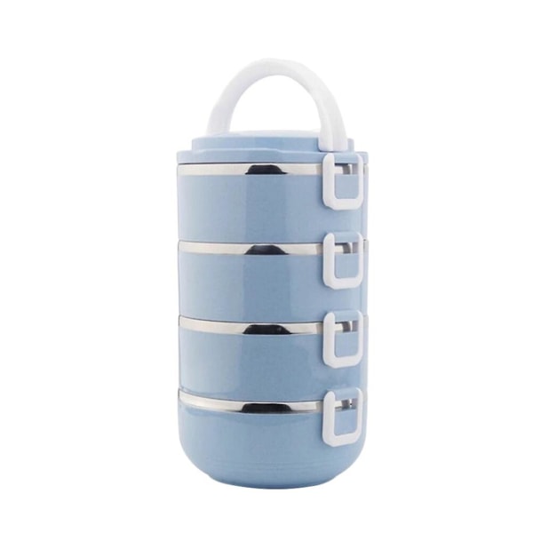 Fyra lager plast thermal mikrovågsugn Lunchlådor Bärbar matbehållare i rostfritt stål Bento Lämplig för picknick (blå) Blå Blue