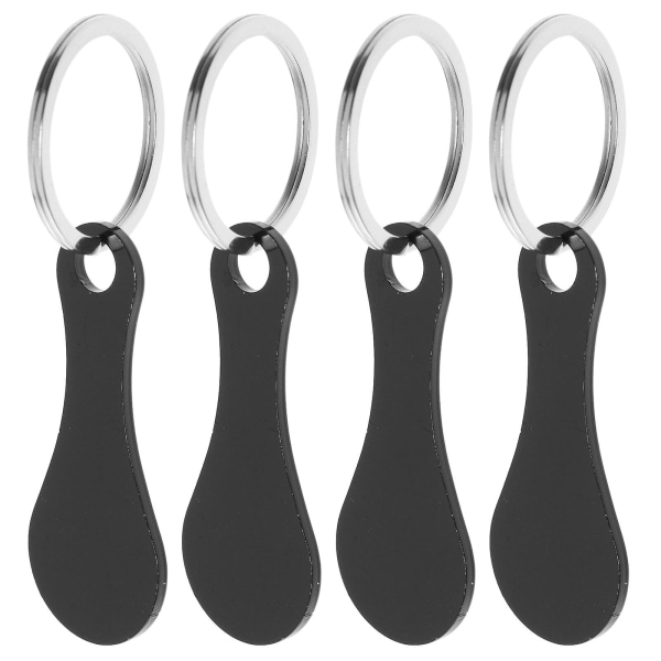 4 stk. Indkøbsvogns-Tokens Nøgleringe Rustfrit Stål Nøgleringe Bærbare Vogn Fjernere Sort 7,5X3 Black 7.5X3X0.2CM