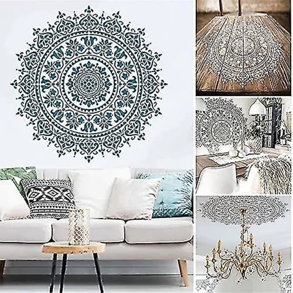 Mandala stencils, genanvendelige stencils maleværktøj til gulv væg fliser stof møbel maling tilbehør50*50cm)