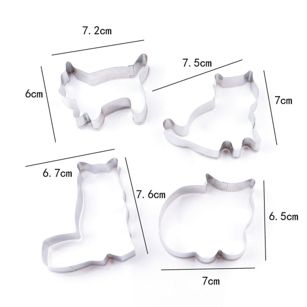 4 stk. Kakeutsteker i Rustfritt Stål, Tegneserie Dyr Katt Ananas Merkelig Kake Småkake Myk Potte