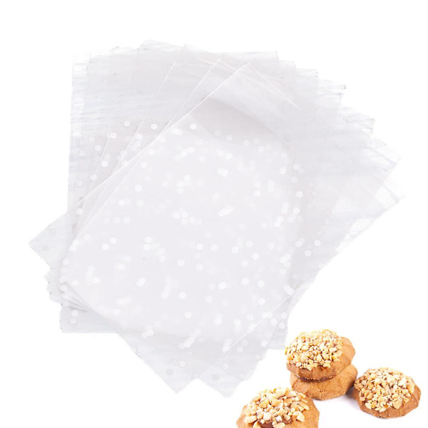 200 st/paket Matt Polerad Förpackningsväska Vita Prickar Kakor Dessert Förvaringsväska För Hemmet