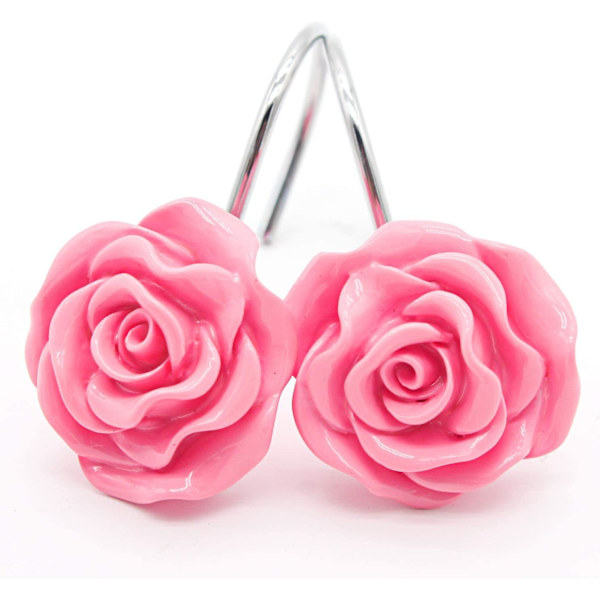 12 stk. Hjemmemode Dekorative Rustfrie Bruseforhængskroge Rose Design Bruseforhængsringe Kroge (rød)Pink Pink