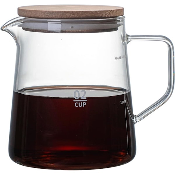 RYI_Glaskande til kaffe med låg, isoleret glaskande, transparent isoleret kaffekande til juice, te, kaffe og vand (500 ml) Transparent 500 ml