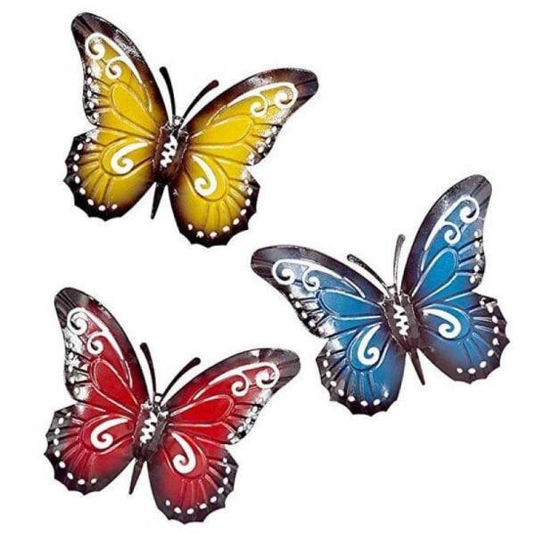 3-pak metal sommerfugl vægkunst udendørs indretning, væg kunst dekorationer Dobbeltvinger sommerfugl indretning hængende til have, gård