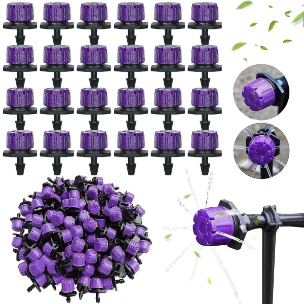 200 stk 1/4 tommers justerbare mikro drypp vanningssystem vanningssprinkler Anti-tilstopping Emitter Drypp Lilla Hagetilbehør Lilla Purple