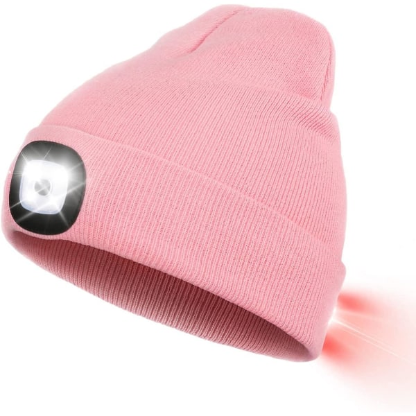 Led stickad mössa med ledljus, USB uppladdningsbar pannlampa med 3 ljusstyrkanivåer, stickad mössa med ljus för jogging, camping, cykling