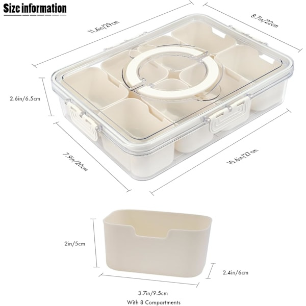 RIYI Snackle Box Container - 8-Compartment Serving Tray with Lid and Handle - Portable - for Veggie and Charcuterie Boxes