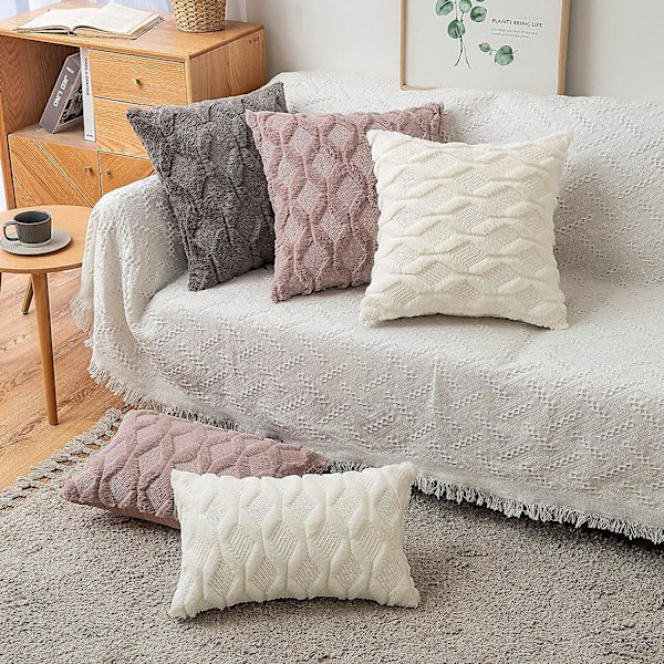 Sweetwill 2 kpl Valkoiset Koristeelliset Tyynynpäälliset 60x60cm Lammasnahka Pitkäkarvainen Tekolampaanvilla Tyynynpäälliset