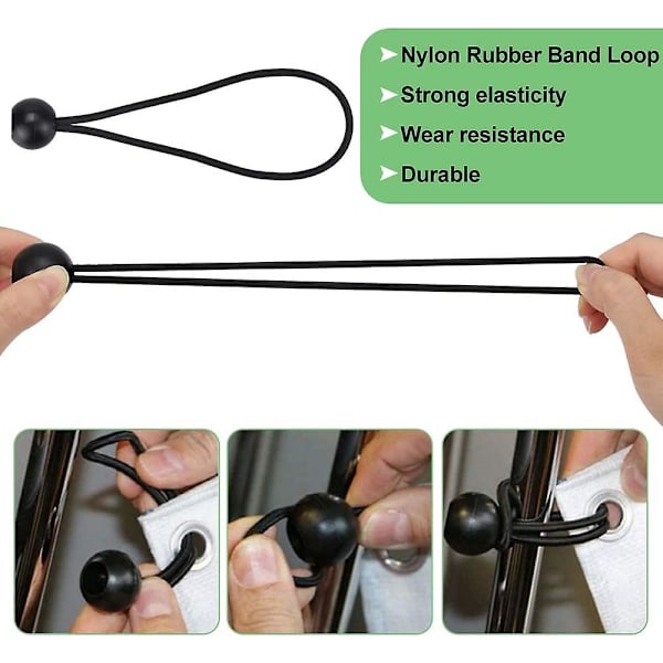10 st Nylon Spännband med 10 st ABS Tältklämmor, Tunga Presenningspännare, Poolpresenningspännare med Stark Elasticitet, Kulspännare för Paviljong