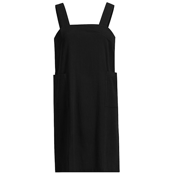 Løse hjemmeklær i bomullslin for kvinner, kryssryggforkle, pinafore-kjole for baking, matlaging, hagearbeid, arbeid 5XL svart 5XL Black