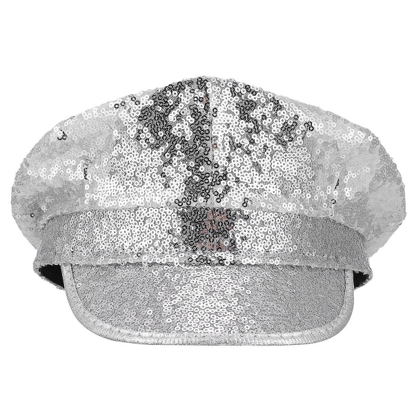 Sminkhuvor Prestandahuv Glitter Kaptenhatt Storbrättad Hatt Mardi Gras Kostymfest Tillbehör Silver 25X15cm