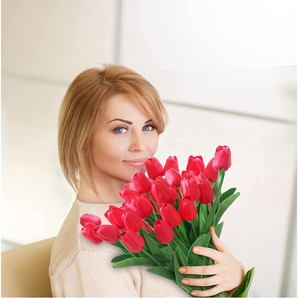 Konstgjorda Tulpaner, 10 stycken Konstgjorda Silketulpaner, Blommor i Latexmaterial, Verklighetstroende Touch, Bröllop, Sovrum, Familj, DIY