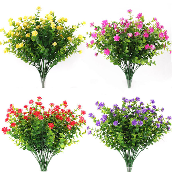 10 Paket Konstgjorda Utomhusblommor Buskar UV-Resistenta Växter, Falska Plastgula YELLOW