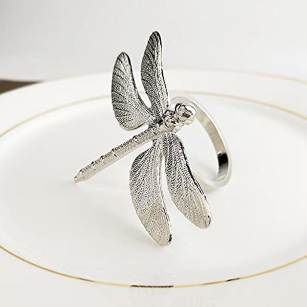 2PCS Dragonfly Serviettring Gull DIY Hotell Bryllup Bankett Bordskjerm Metall Serviettspenne (Gull / Sølv)