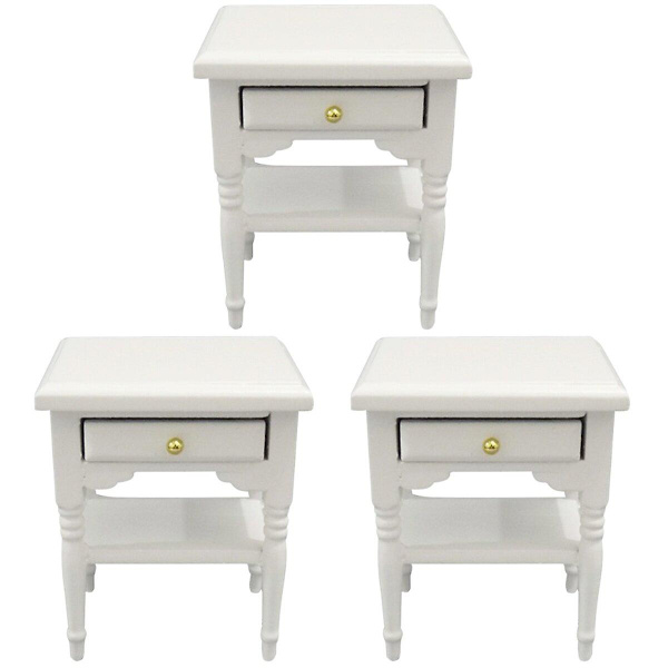 3 st. Sängbord Leksak Trä Sovrum Scen Lekhus Leksak Dekoration Mini Modell Dekorativ Päls 3pcs