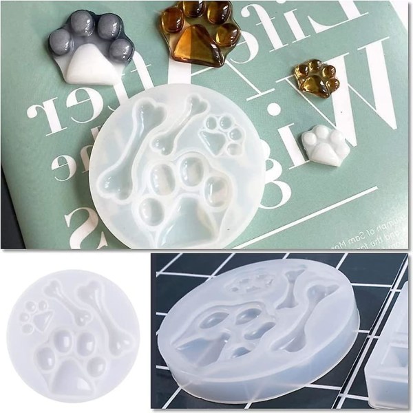 Silikone Bjørnepote Aftryk Støbeforme Benformede Charms Epoxy Resin Forme Kæledyrstema Silikoneforme Til Resin Epoxy Håndværk (2 stk, Hvid)