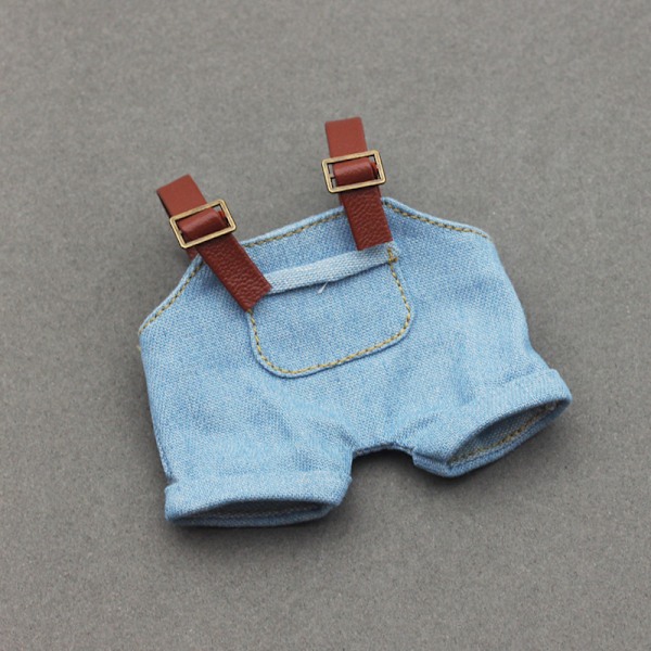 /RYI/7\" Labubu Mjuk Tygdocka Kläder Mini Tecknad Leksak med Bomullsskjorta Jeansbyxor Hängslen Blue