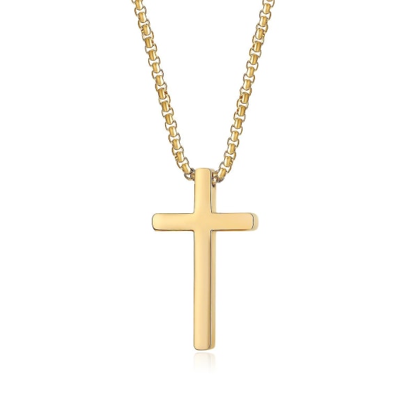 Cross anheng, rustfritt stål kors anheng med 55 cm kjede for menn, kvinner, sølv, svart, gull, svart Black