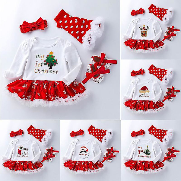 4-delt sett for nyfødte jenter - julekjole, hodebånd, beinvarmere og sko - XL 12-24 måneder - julehatt Christmas Hat XL 12-24 Months