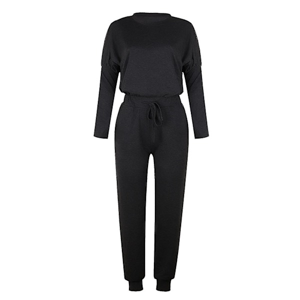 Dam Lösa Tvådelade Set Solid Långärmad Topp Väst Casual Byxor SweatsuitSBlack Black S