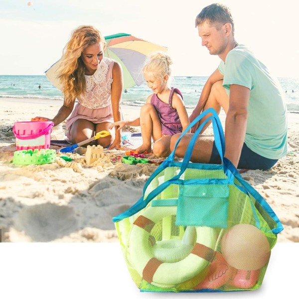 Stor strandveske Tote, vann og sand Strandnettveske Barn Reisehåndklær Leketøy Organizer Oppbevaringspose (grønn)