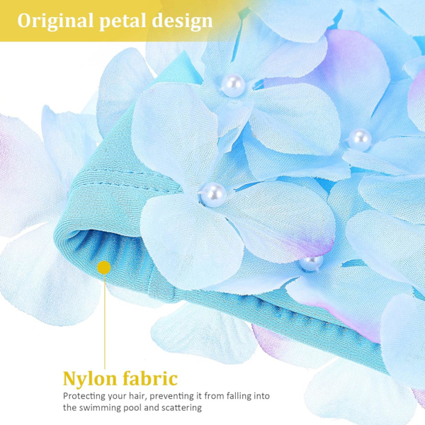 Petal Ladies Swim Cap: Blomsterbadekappe, Blomsterbadekapper, Stilig Badehette for Fletter og Dreadlocks (Farge og Blå)