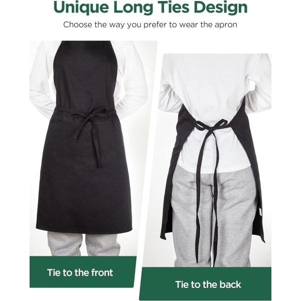 RYI)(Svart Polyester) 2-pack Köksförkläden med 2 Justerbara Fickor