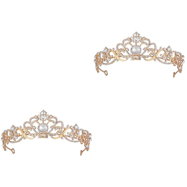 3 kpl Morsiamen Tiara Kivillä Alloy Hääkruunu Koriste Pääpanta Naisille (kulta) 2 kpl 2pcs