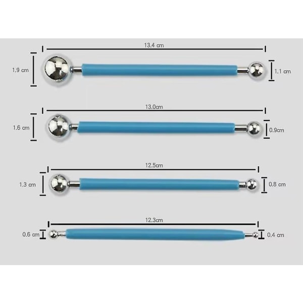 Metallinen pallokakun koristelu- ja mallinnustyökalusarja Fondant-kakun leikkuri Sokeriaskartelu Kuorrutuskoristelu Kukkien mallinnustyökalut (4 kpl, sininen)