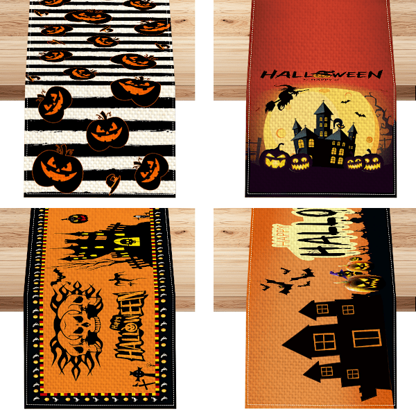 4 kpl Spooky Haunted House Tree Ghost Witch Halloween pöytäliina, Keittiön ruokapöydän koriste kotiin juhliin 13x72 tuumaa