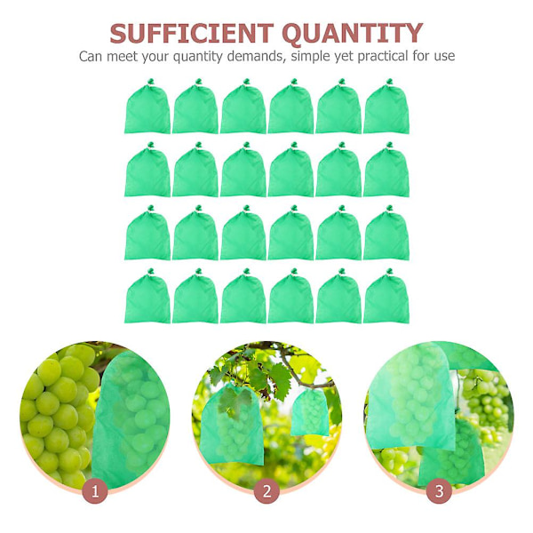100 stk. Stof Vækstposer Drue Netposer Frugtbeskyttelsesnetposer Barriere Frugtposer Frugtplantepotter Grøn 20X30CM Green 20X30CM