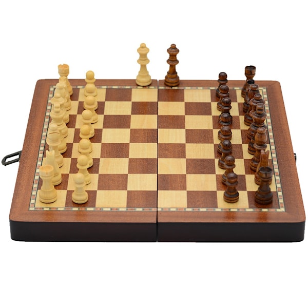 Trä Schackset, Magnetiskt Schackbräde Set med 2 Extra Dam (2 i 1), Vikbart Bräde Bärbart Reseschackbräde Set Nybörjare