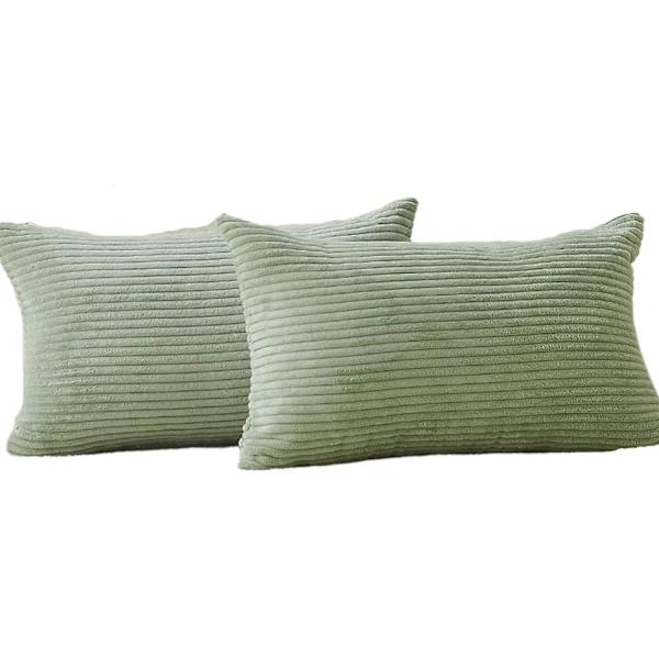 Lændepudebetræk 2-pak Dekorative Stribede Corduroy Rektangulære Pudebetræk Aflange Pudebetræk Til Sofa Salviegrøn 12 x 20 Tommer Sage Green 12 x 20 Inch