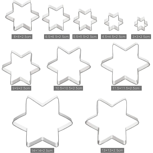 Sæt med 10 småkageudstikkere Konditoriform i sekskantet stjerneform til at skabe et juletræ
