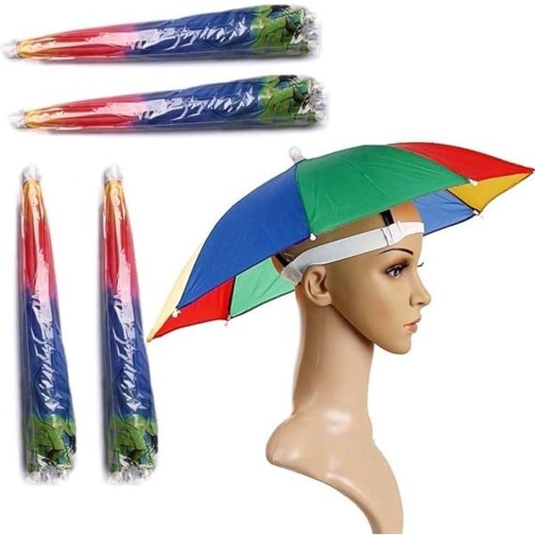 4 PC paraplyhat, regnbue voksen kasket flerfarvede hænder med hovedstrop, 21" diameter foldbar vandtæt elastisk fiskehovedbeklædning Fo
